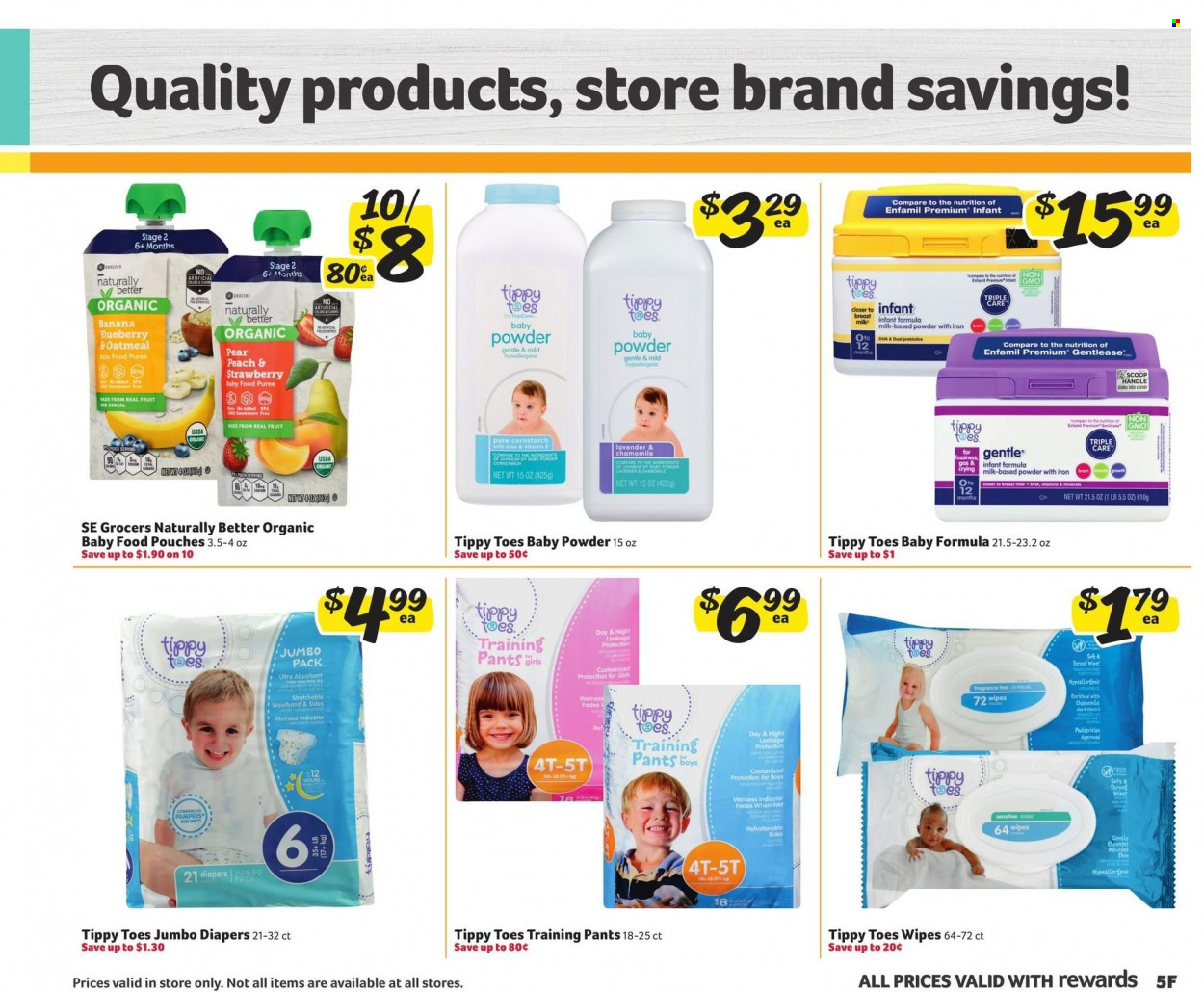 thumbnail - Winn Dixie Flyer - 09/08/2021 - 09/21/2021 - Sales products - pears, cornstarch, oatmeal, cereals, Enfamil, organic baby food, wipes, pants, nappies, Johnson's, baby pants, baby powder. Page 5.
