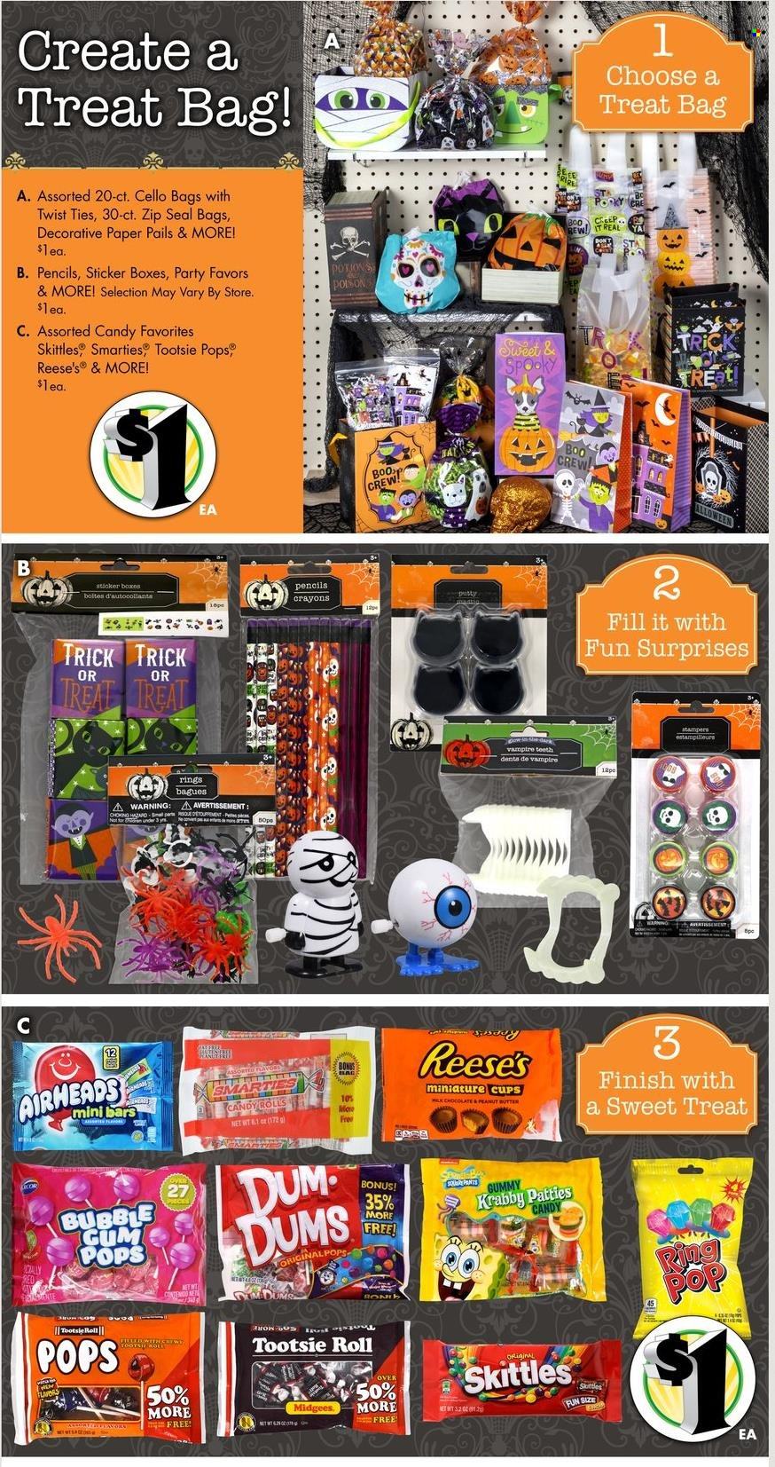 thumbnail - Dollar Tree Flyer - 09/12/2021 - 09/25/2021 - Sales products - Reese's, bubblegum, Skittles, bag, cup, sticker, paper, pencil, Cello, smarties. Page 11.