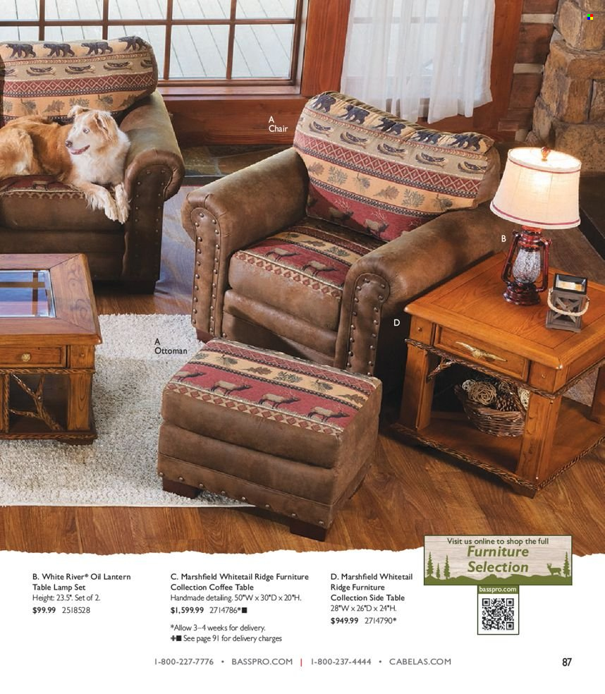 thumbnail - Bass Pro Shops Flyer - Sales products - coffee table, sidetable, lamp, lantern, table lamp. Page 87.