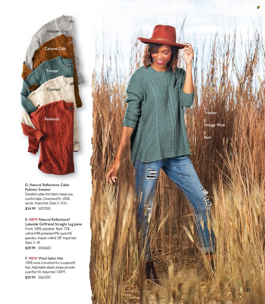 thumbnail - Cabela's Flyer - Sales products - jeans, sweater, pullover, hat. Page 35.