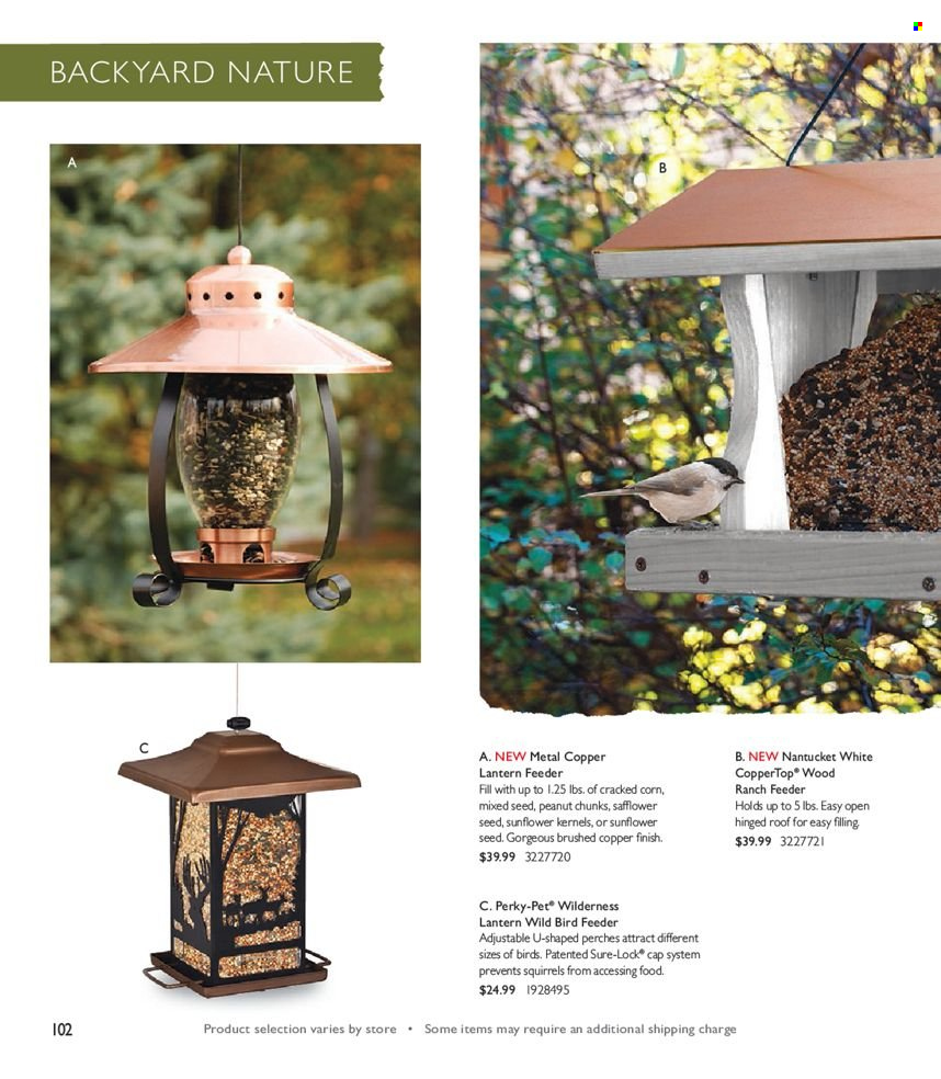 thumbnail - Cabela's Flyer - Sales products - bird feeder, cap, lantern. Page 102.
