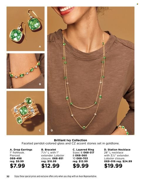 thumbnail - Avon Flyer - 09/14/2021 - 09/27/2021 - Sales products - Avon, bracelet, earrings, necklace. Page 32.