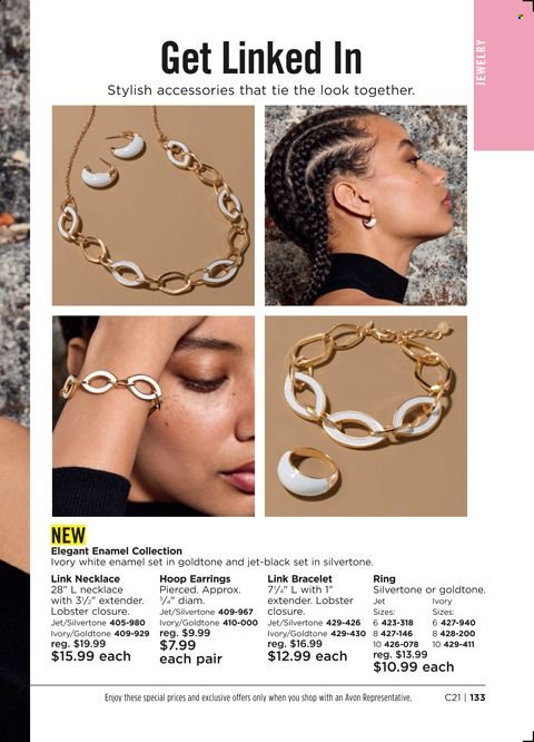 thumbnail - Avon Flyer - 09/14/2021 - 09/27/2021 - Sales products - Avon, Jet, bracelet, earrings, necklace, jewelry. Page 133.