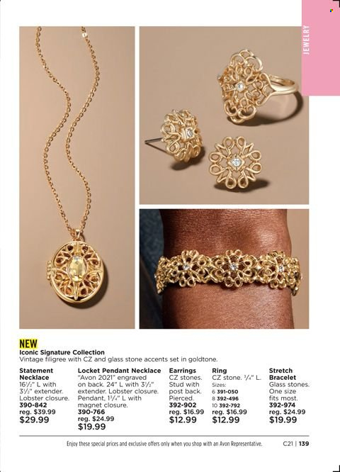 thumbnail - Avon Flyer - 09/14/2021 - 09/27/2021 - Sales products - Avon, bracelet, earrings, locket, necklace, pendant, jewelry. Page 139.