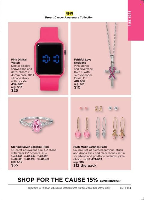 thumbnail - Avon Flyer - 09/14/2021 - 09/27/2021 - Sales products - Avon, earrings, necklace, studs, watch. Page 153.