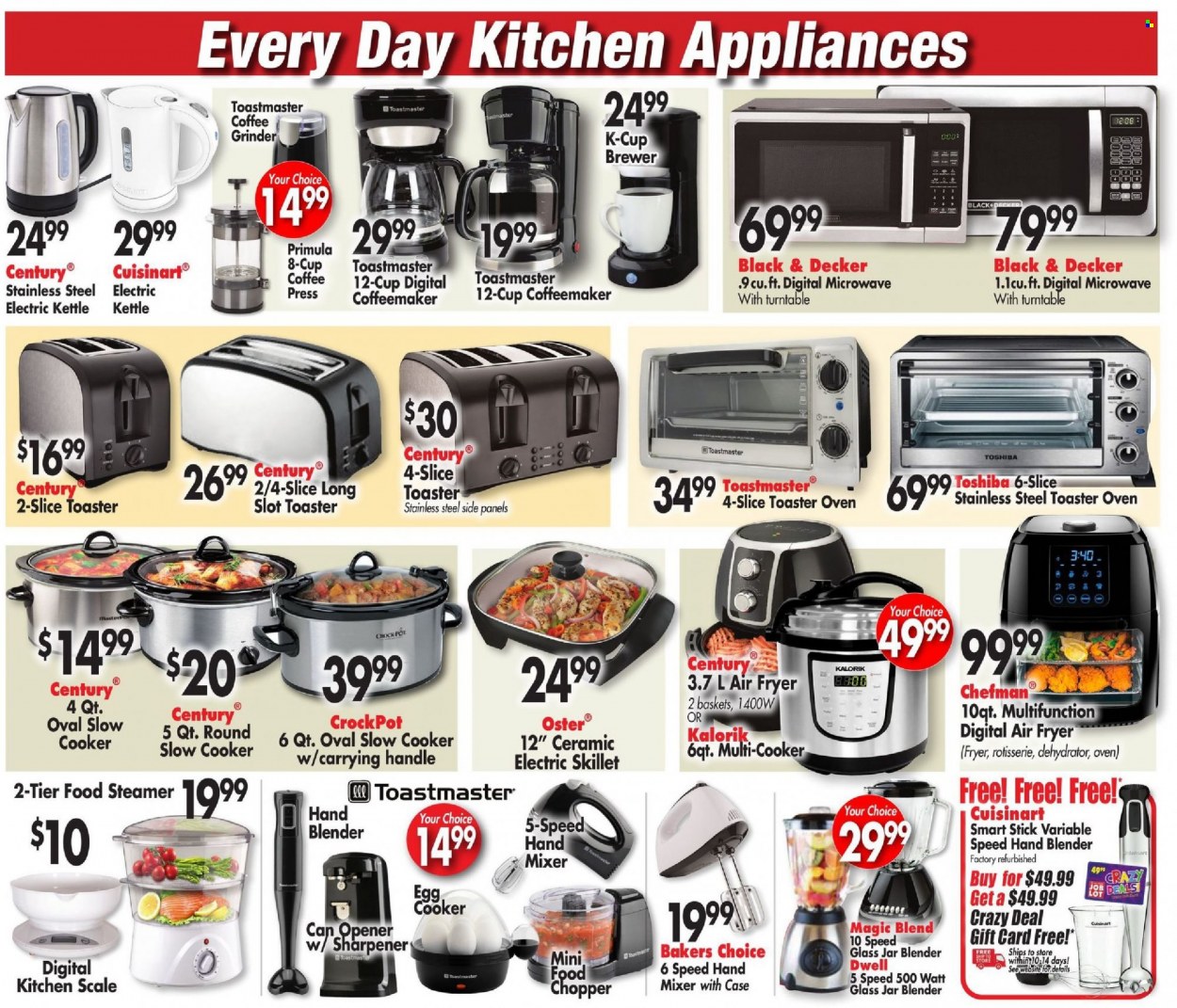 thumbnail - Ocean State Job Lot Flyer - 09/16/2021 - 09/22/2021 - Sales products - scale, kettle, brewer, basket, coffee grinder, handy chopper, kitchen scale, Cuisinart, jar, sharpener, Bakers, Toshiba, microwave, Chefman, French press, Black & Decker, mixer, multifunction cooker, slow cooker, hand mixer, air fryer, CrockPot, electric frypan, hand blender, dehydrator, grinder, food steamer, primroses. Page 8.