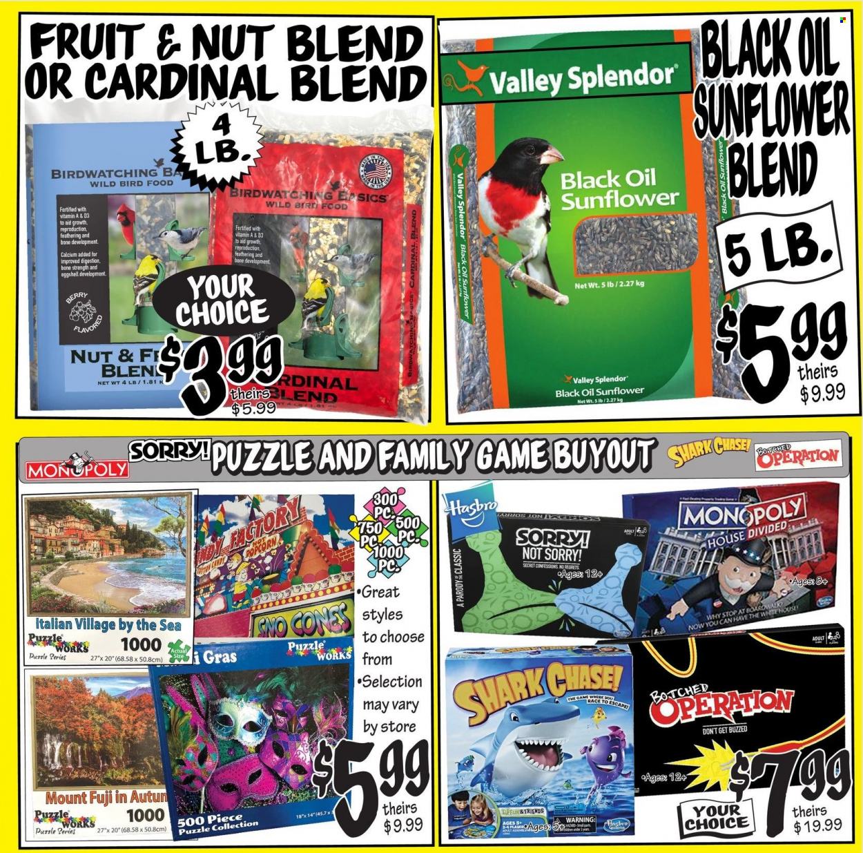 thumbnail - Ollie's Bargain Outlet Flyer - 09/16/2021 - 09/22/2021 - Sales products - popcorn, oil, animal food, bird food, Hasbro, puzzle. Page 4.