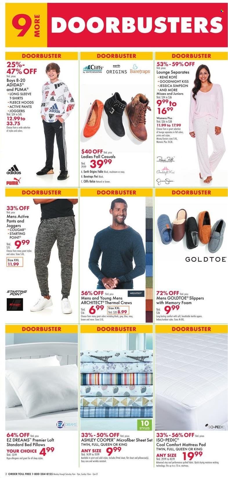 thumbnail - Boscov's Flyer - 09/16/2021 - 09/22/2021 - Sales products - Adidas, slippers, Puma, Baretraps, pillow, mattress protector, mattress, pants, t-shirt, joggers. Page 2.