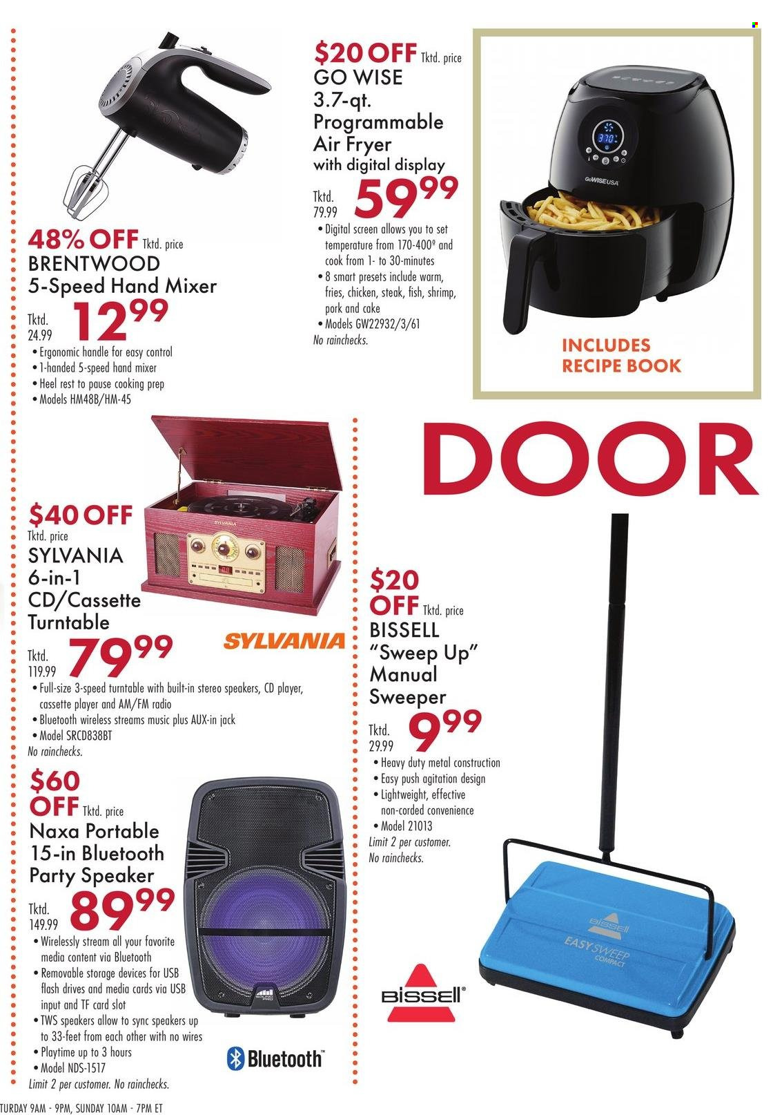 thumbnail - Boscov's Flyer - 09/16/2021 - 09/29/2021 - Sales products - cake, Sylvania, radio, cd player, speaker, Bissell, mixer, hand mixer, air fryer. Page 3.