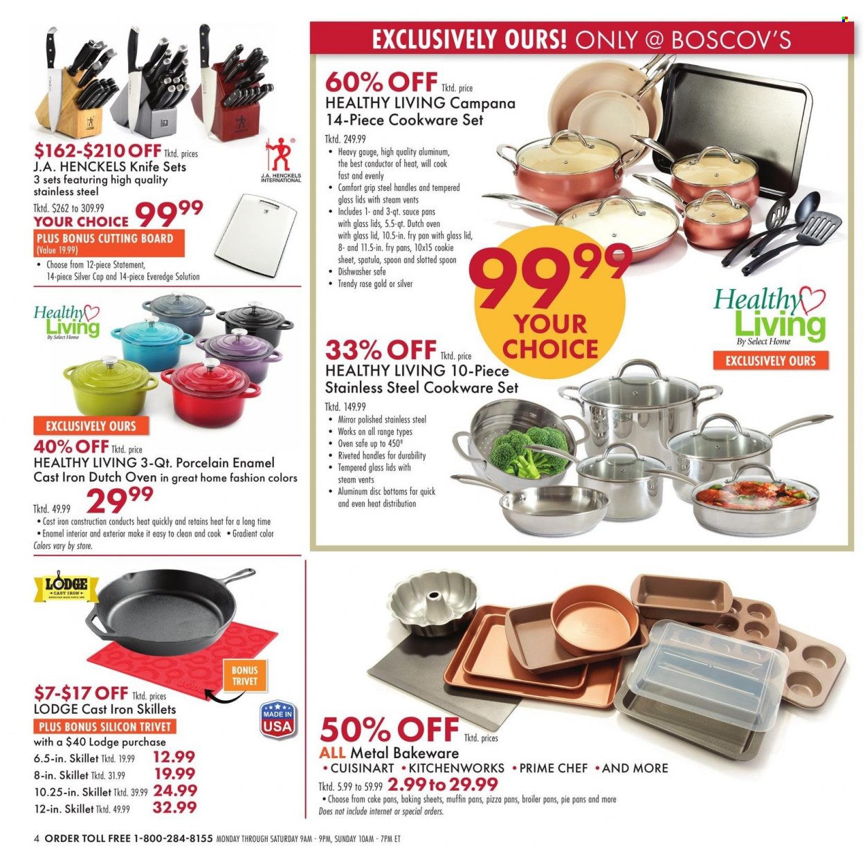 thumbnail - Boscov's Flyer - 09/16/2021 - 09/29/2021 - Sales products - cake, pie, muffin, cookware set, cutting board, knife, lid, spatula, spoon, bakeware, cast iron dutch oven, Cuisinart, cap. Page 5.