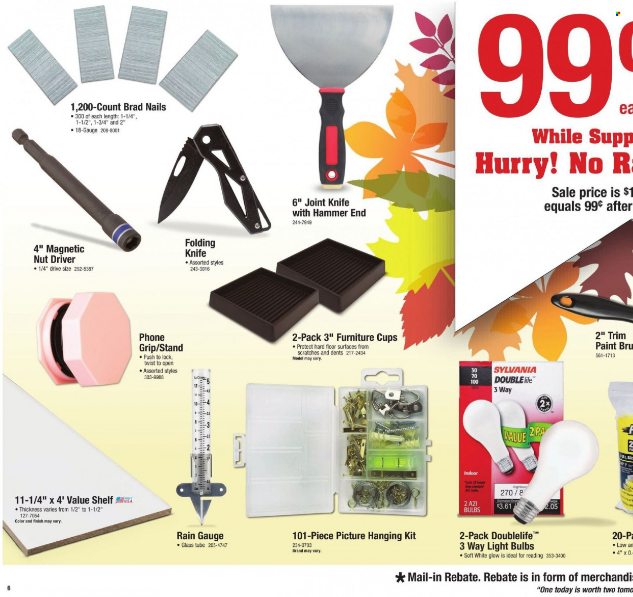 thumbnail - Menards Flyer - 09/16/2021 - 09/25/2021 - Sales products - knife, cup, bulb, light bulb, Sylvania, paint, hammer. Page 11.