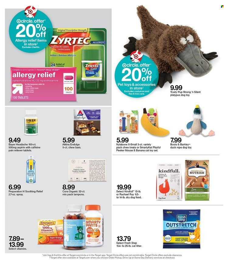 thumbnail - Target Flyer - 09/19/2021 - 09/25/2021 - Sales products - pants, tampons, Target, cat litter, mouse, cat toy, dog toy, Nylabone, animal food, dog food, dry dog food, Fresh Step, Nutrish, vitamin c, Zyrtec, aspirin, Bayer, allergy relief. Page 15.