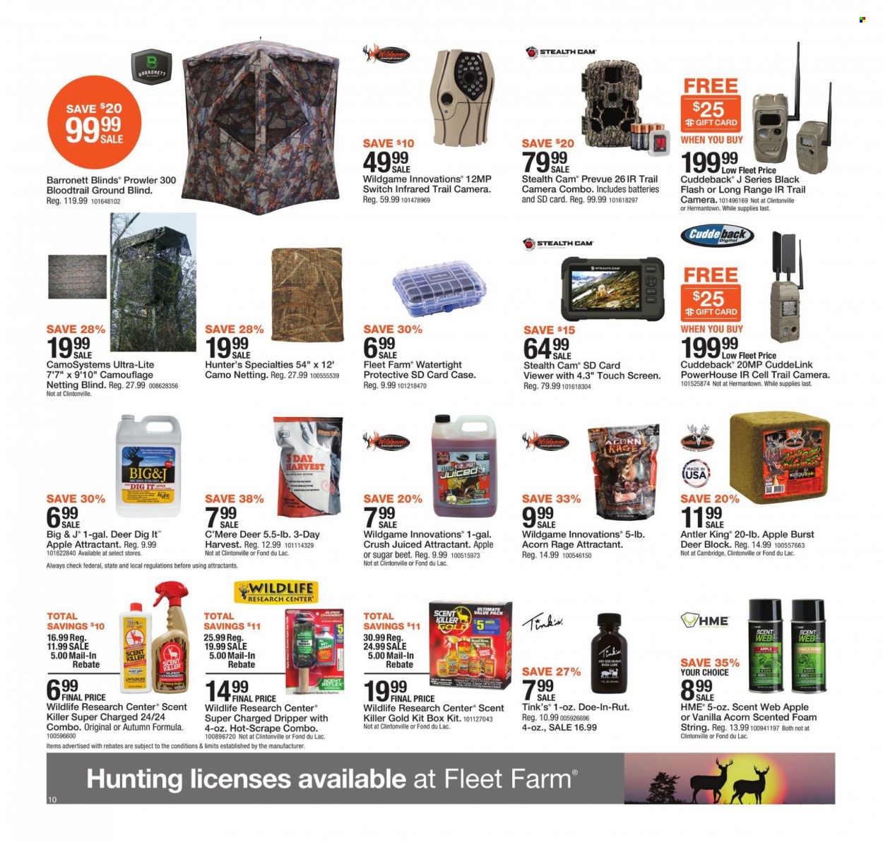 thumbnail - Fleet Farm Flyer - 09/17/2021 - 09/25/2021 - Sales products - sugar, switch, memory card, camera, trail cam, stealth cam, Hunter, scent killer, hub blind. Page 10.