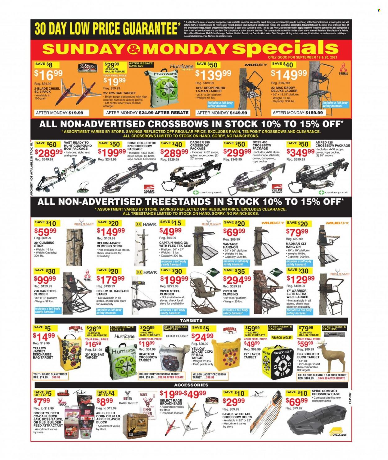 thumbnail - Dunham's Sports Flyer - Sales products - jacket, bag, viper, scope, crossbow, compound bow, climbing stick. Page 8.
