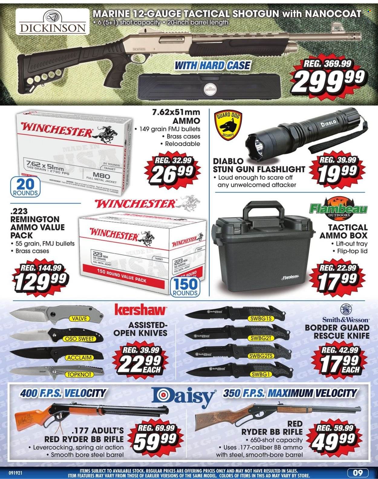 thumbnail - Big 5 Flyer - 09/19/2021 - 09/25/2021 - Sales products - knife, lid, jacket, flashlight, Remington, gun, Kershaw, Smith & Wesson. Page 10.