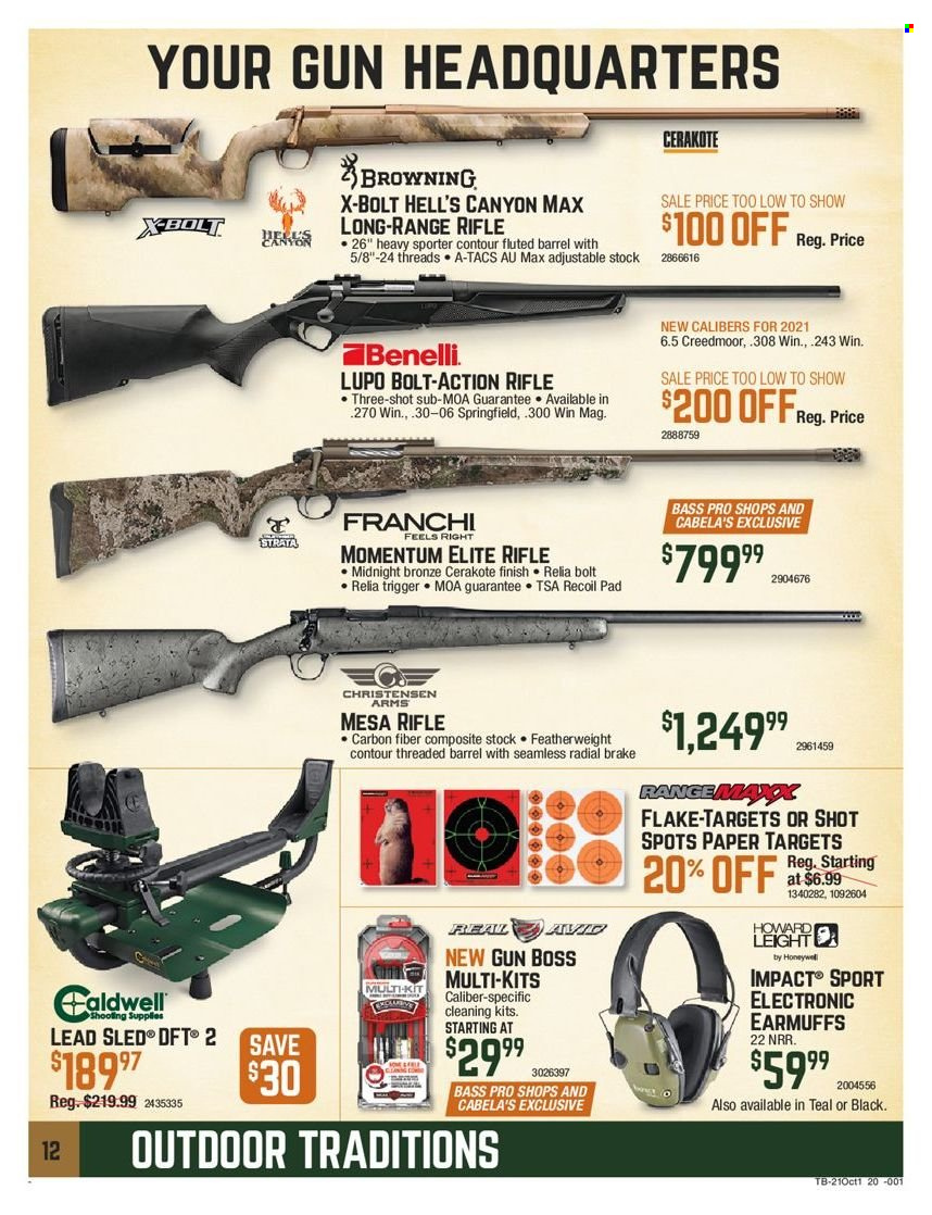 thumbnail - Bass Pro Shops Flyer - 09/23/2021 - 10/06/2021 - Sales products - earmuffs, Bass Pro, Browning, gun, Caldwell. Page 12.