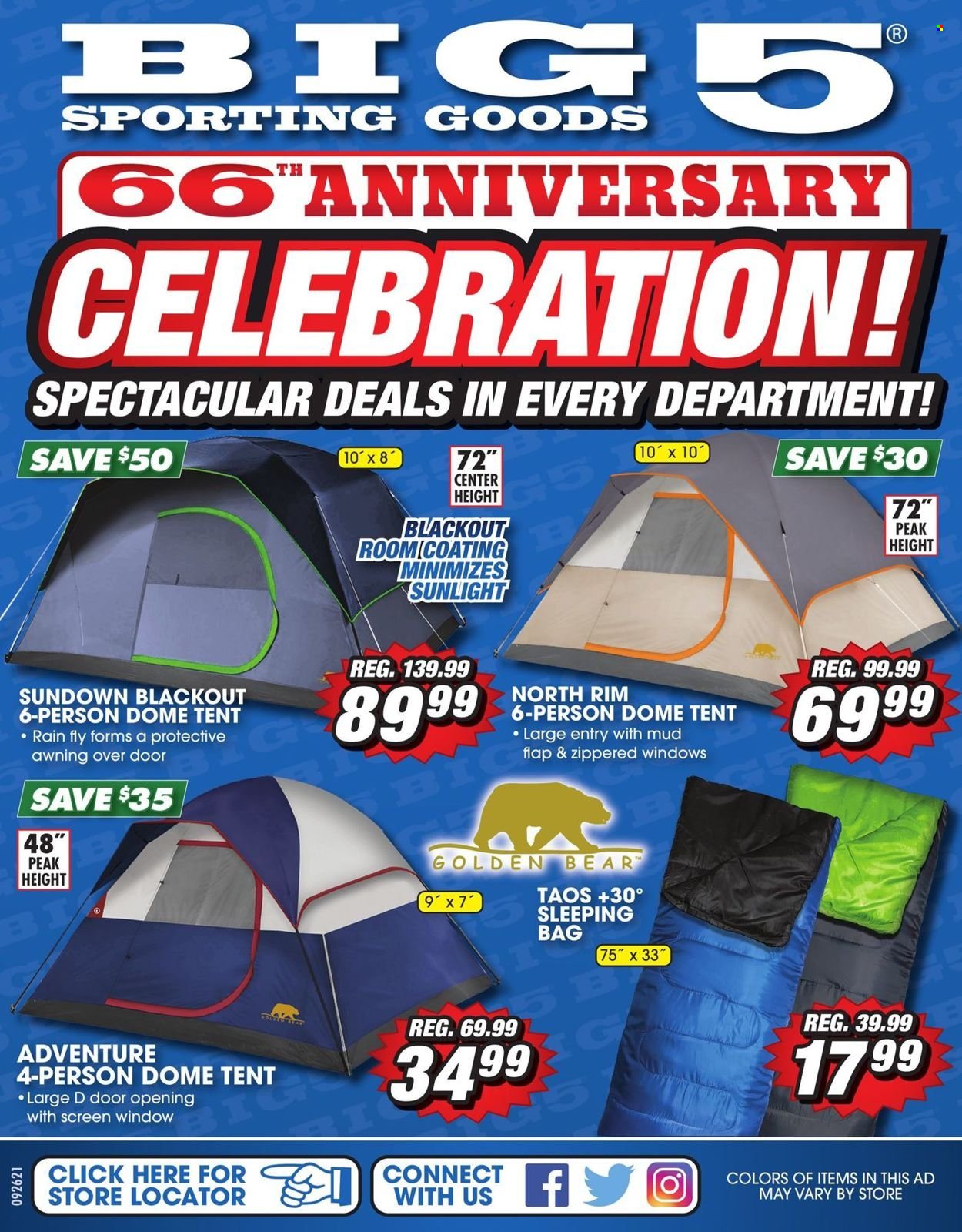 thumbnail - Big 5 Flyer - 09/26/2021 - 10/02/2021 - Sales products - sleeping bag, tent, blackout. Page 1.