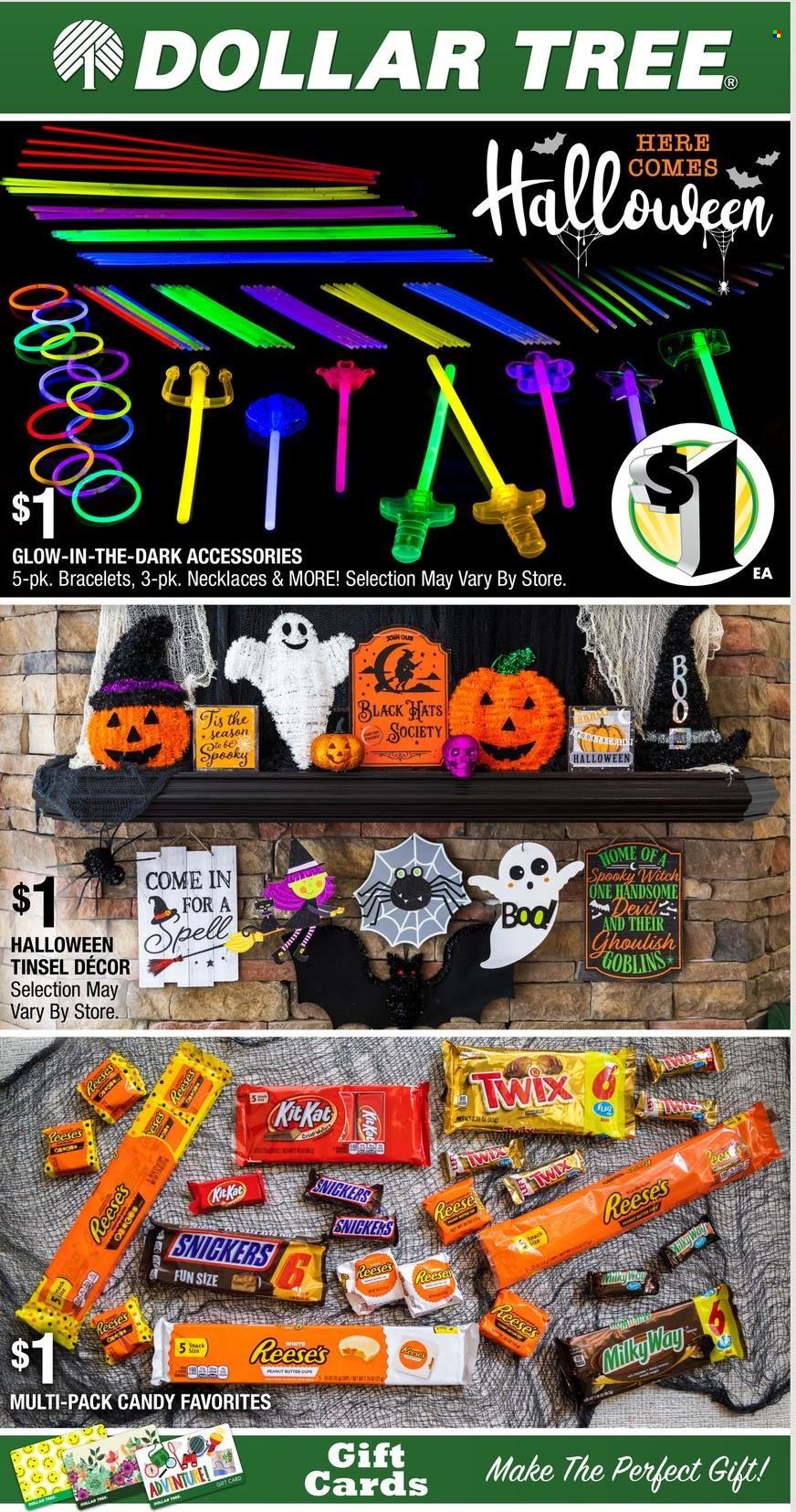 thumbnail - Dollar Tree Flyer - 09/26/2021 - 10/09/2021 - Sales products - Reese's, Milky Way, Snickers, Twix, hat. Page 1.