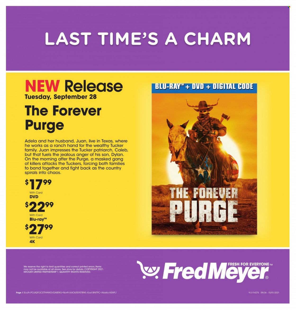 thumbnail - Fred Meyer Flyer - 09/26/2021 - 10/01/2021 - Sales products - DVD, Blu-ray. Page 1.