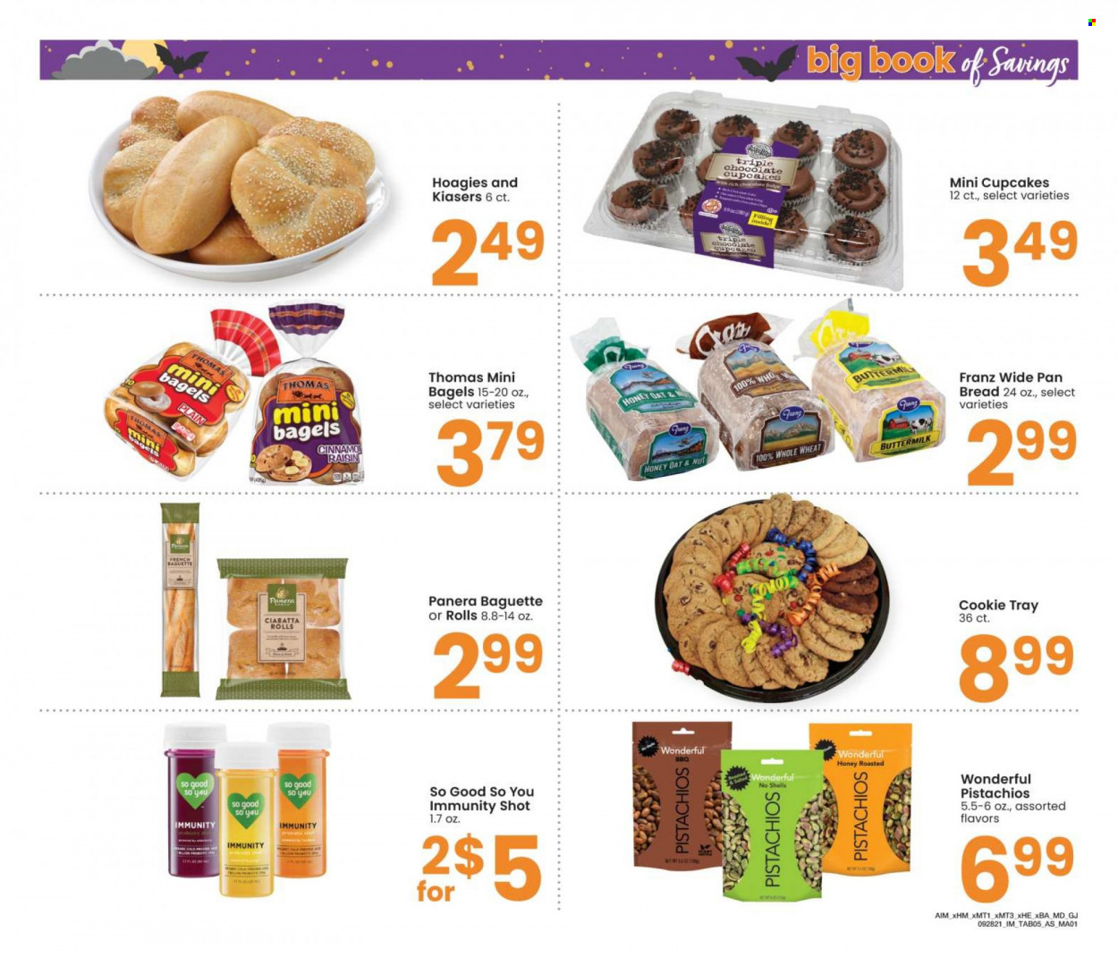 thumbnail - Albertsons Flyer - 09/28/2021 - 11/01/2021 - Sales products - bagels, baguette, bread, ciabatta, cupcake, buttermilk, oats, honey, pistachios, So Good So You, pan. Page 5.