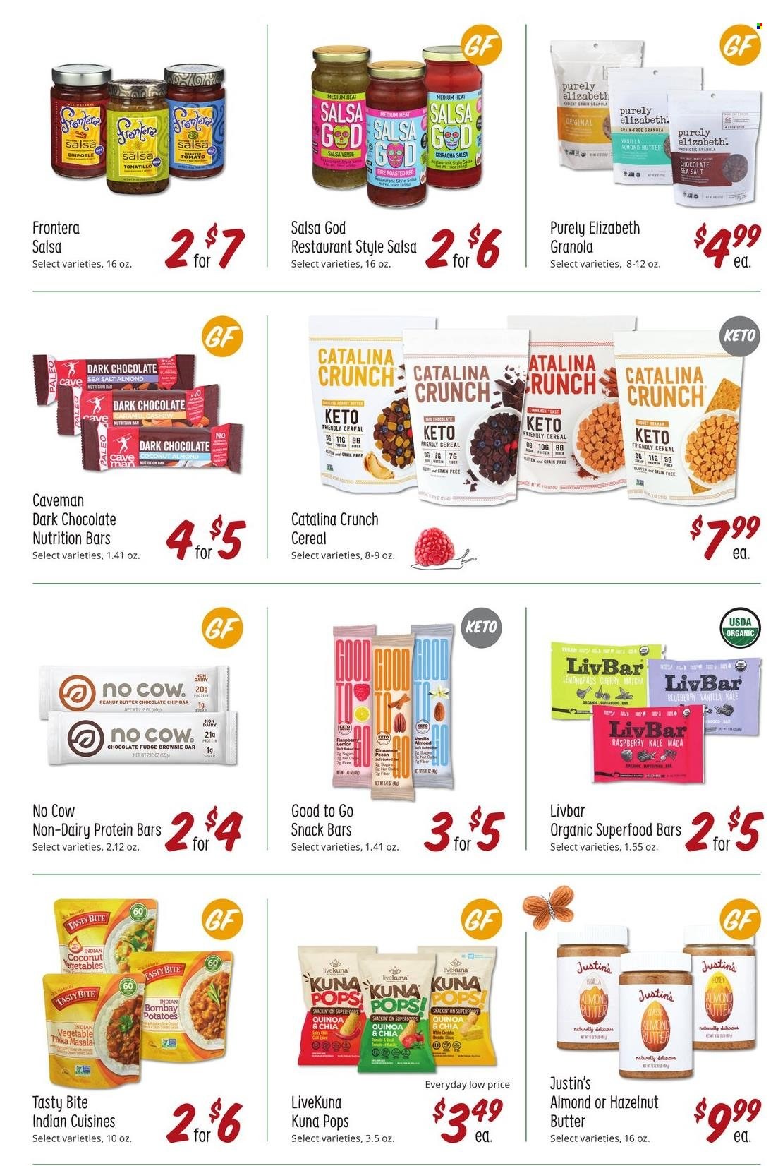 thumbnail - Sprouts Flyer - 09/29/2021 - 10/26/2021 - Sales products - brownies, kale, potatoes, coconut, fudge, chocolate chips, snack, dark chocolate, snack bar, sea salt, cereals, granola, nutrition bar, protein bar, quinoa, sriracha, salsa, peanut butter. Page 17.