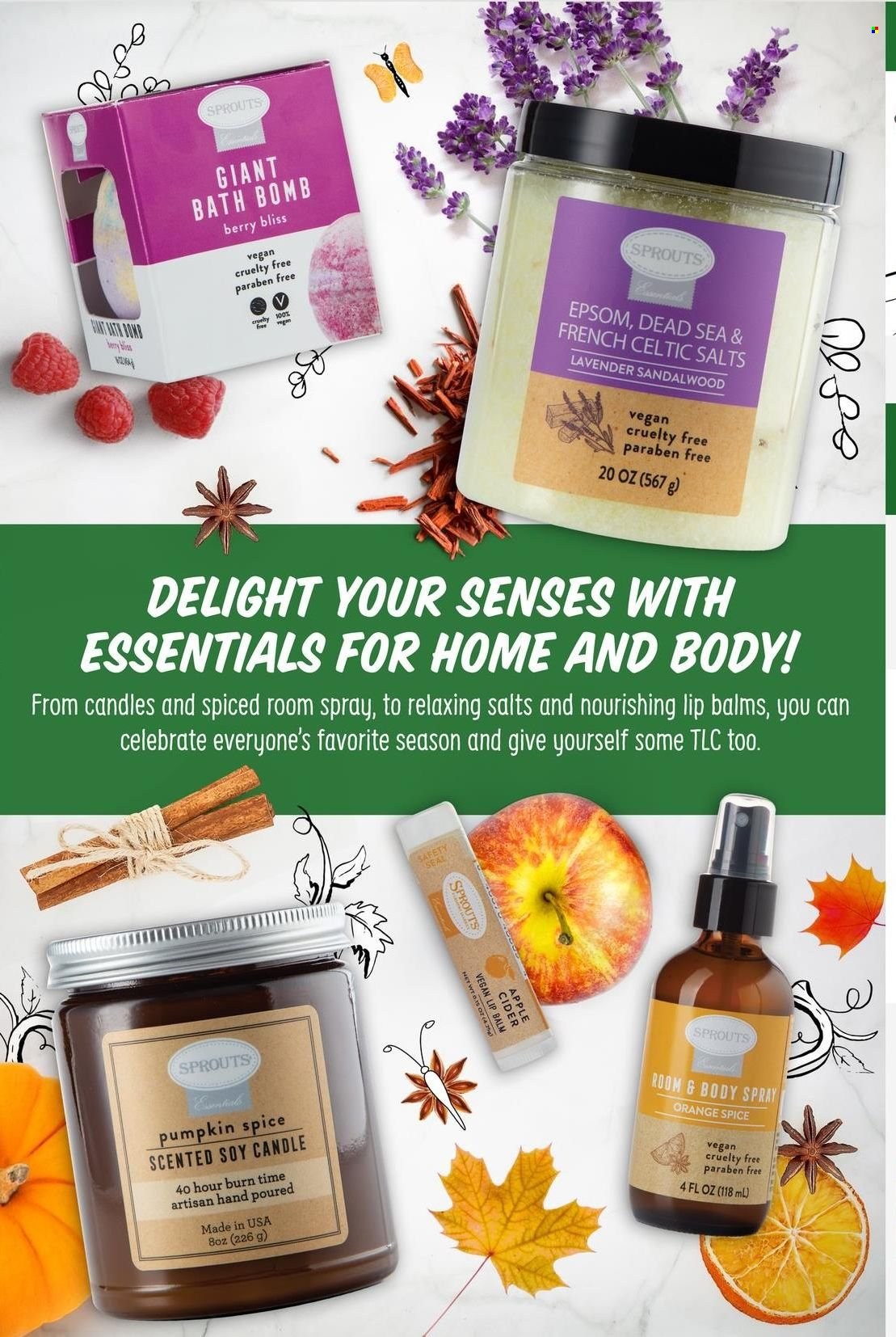 thumbnail - Sprouts Flyer - 09/29/2021 - 10/26/2021 - Sales products - oranges, spice, bath bomb, body spray, candle. Page 27.