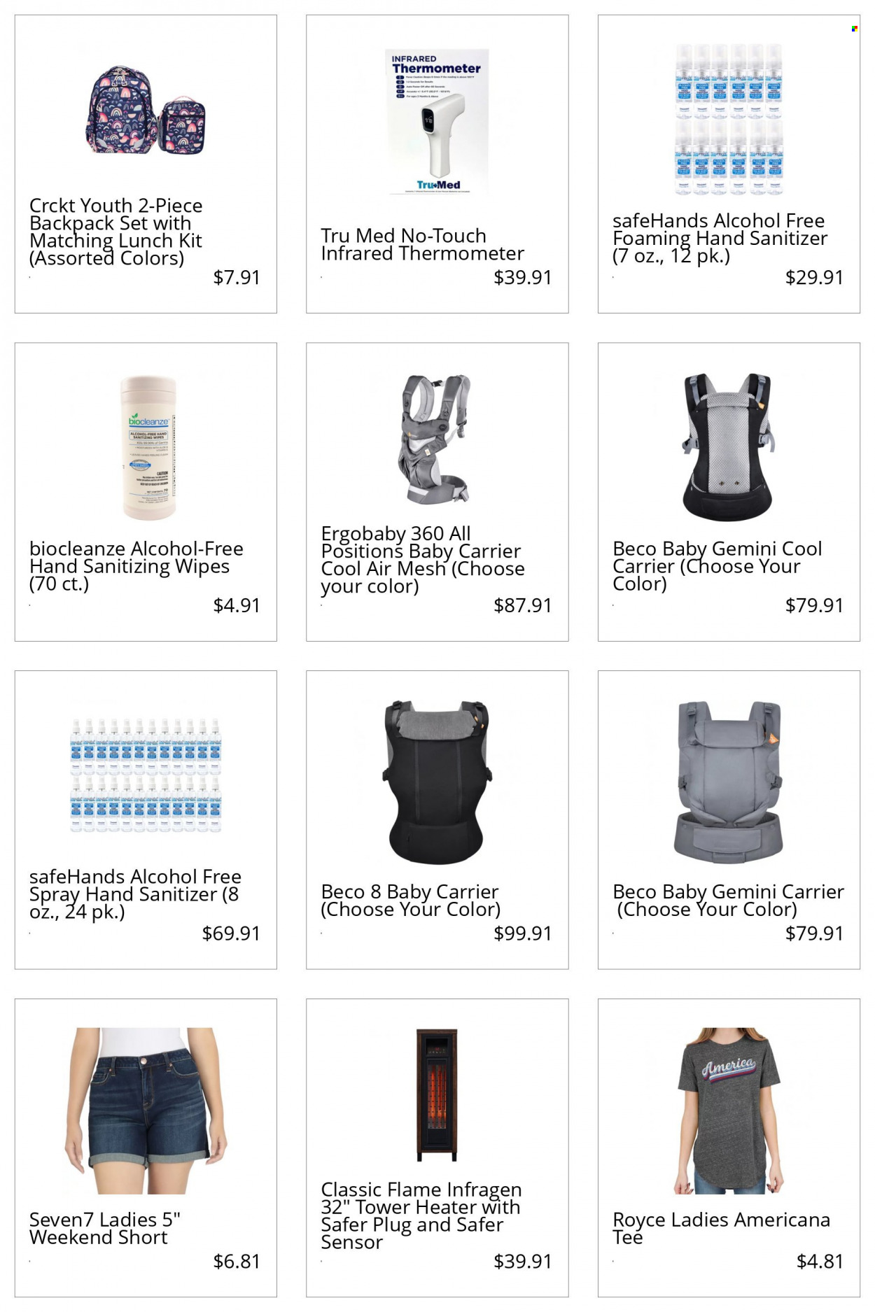 thumbnail - Sam's Club Flyer - Sales products - wipes, antiseptic wipes, hand sanitizer, thermometer, backpack, Ergobaby. Page 1.