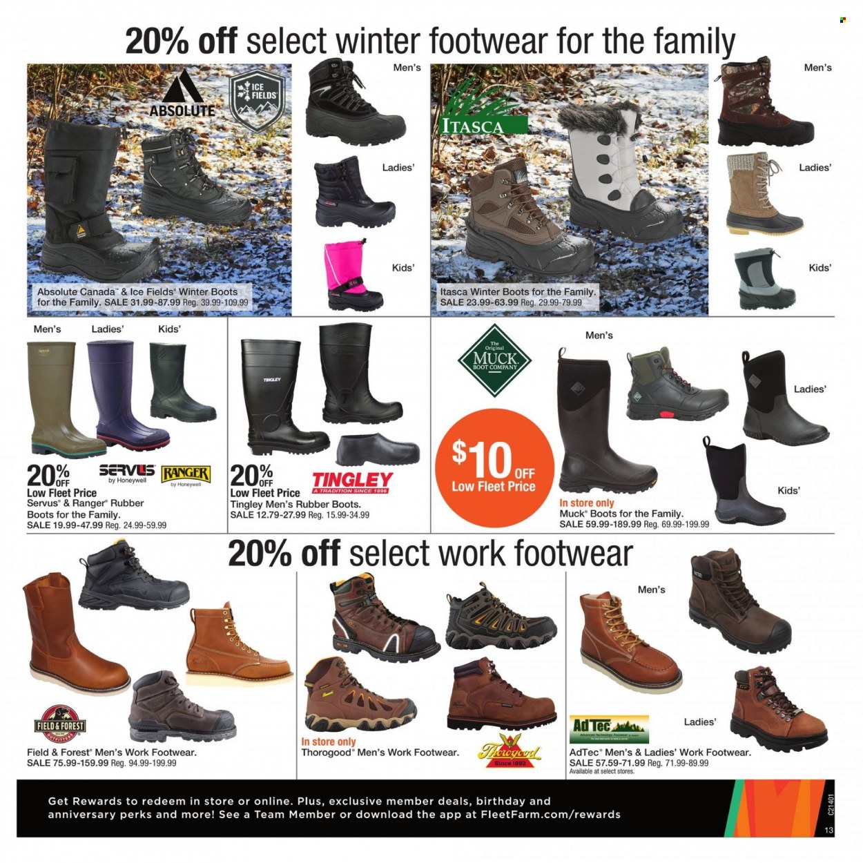thumbnail - Fleet Farm Flyer - 10/01/2021 - 10/09/2021 - Sales products - boots, winter boots, Itasca, Absolute, eraser, Honeywell, rubber boots. Page 13.