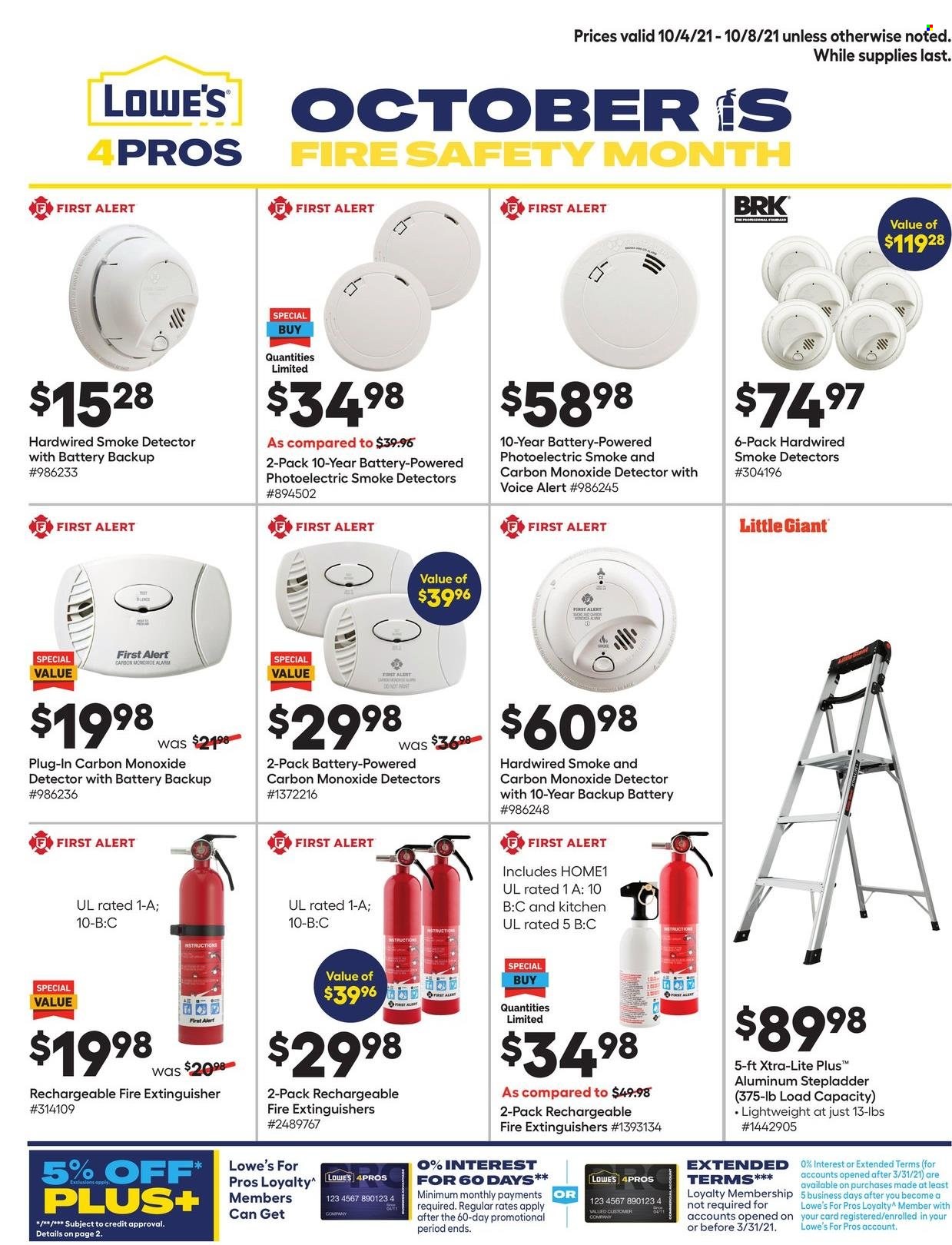 thumbnail - Lowe's Flyer - 10/04/2021 - 10/08/2021 - Sales products - XTRA, extinguisher, stepladder. Page 1.