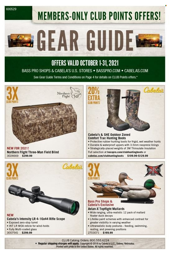 thumbnail - Cabela's Flyer - 10/01/2021 - 10/31/2021 - Sales products - boots, hunting boots, Bass Pro, riflescope, scope. Page 1.