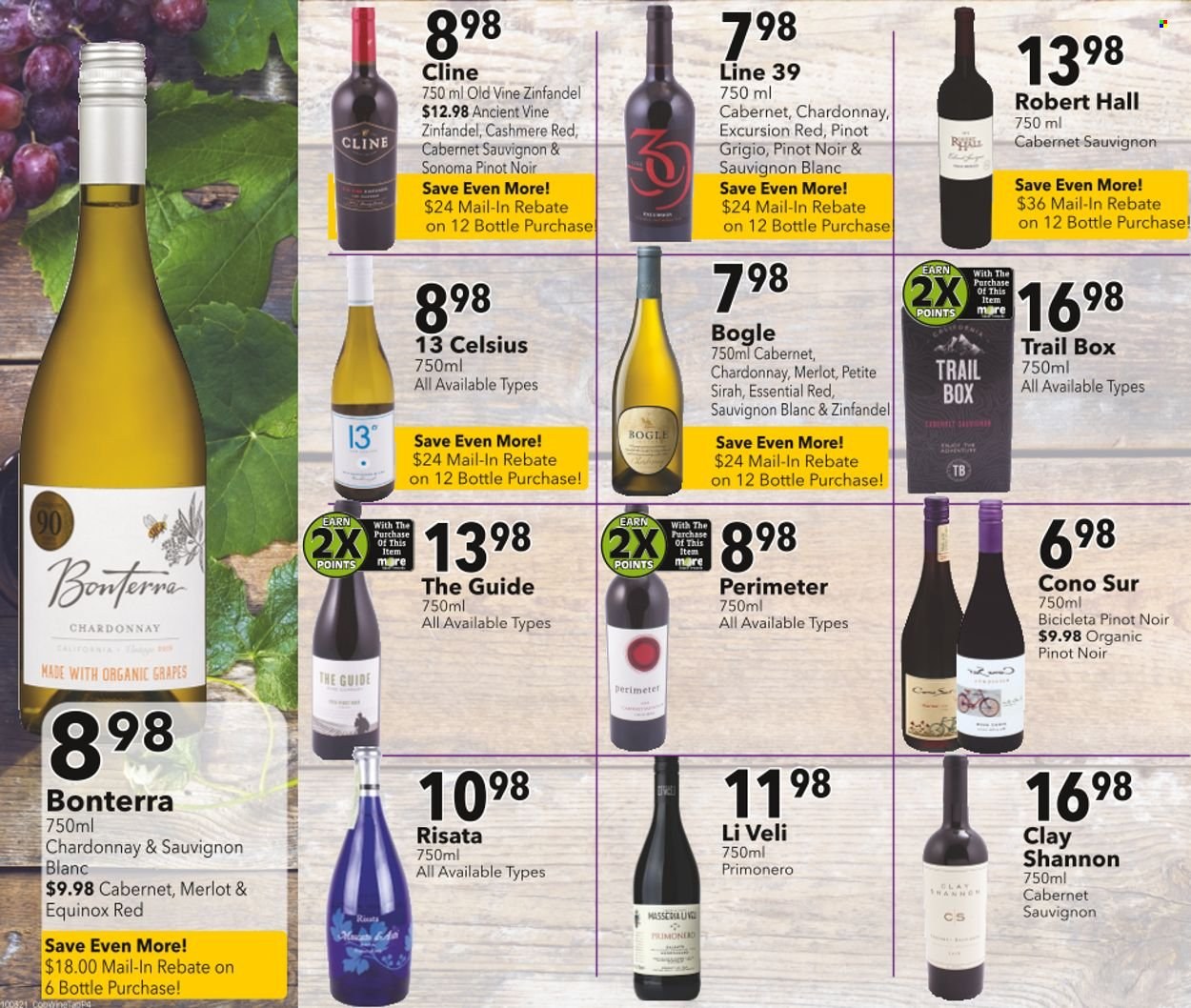 thumbnail - Coborn's Flyer - 10/03/2021 - 10/23/2021 - Sales products - grapes, Cabernet Sauvignon, red wine, white wine, Chardonnay, wine, Merlot, Pinot Noir, Pinot Grigio, Sauvignon Blanc, Perimeter. Page 4.