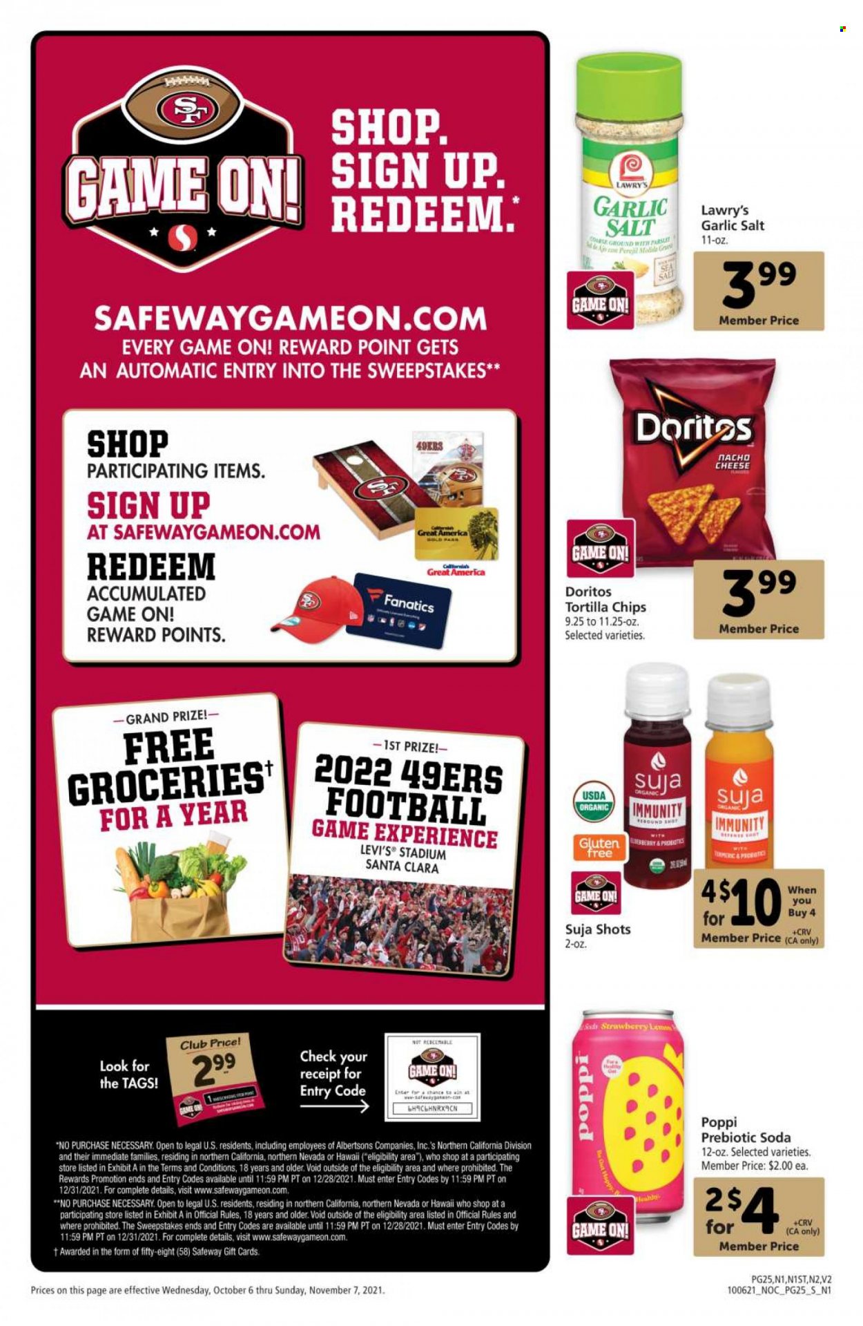 thumbnail - Safeway Flyer - 10/06/2021 - 11/07/2021 - Sales products - garlic, Doritos, tortilla chips, chips, soda. Page 25.