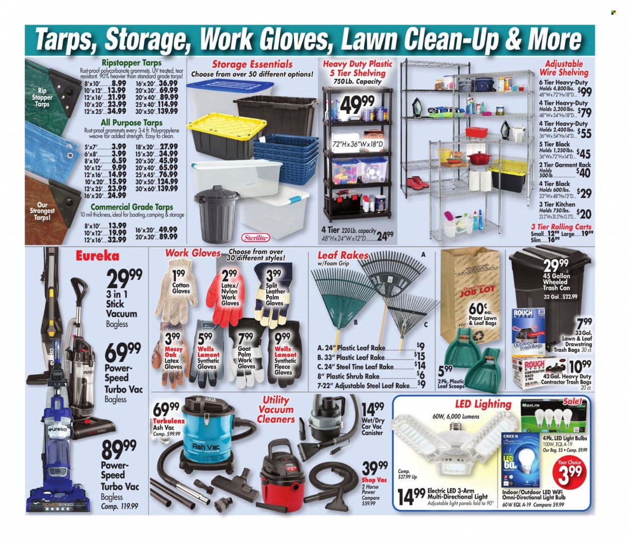 thumbnail - Ocean State Job Lot Flyer - 10/14/2021 - 10/20/2021 - Sales products - gloves, trash can, latex gloves, canister, paper, bulb, light bulb, vacuum cleaner, tarps, LED light, work gloves. Page 3.