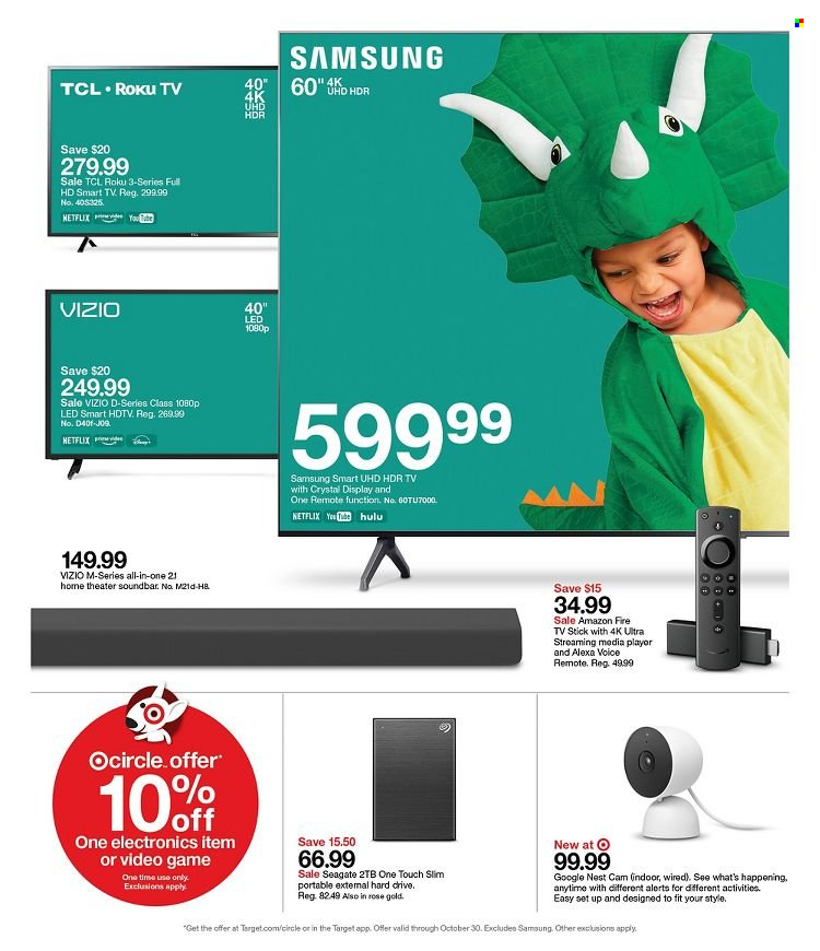 thumbnail - Target Flyer - 10/17/2021 - 10/23/2021 - Sales products - Vizio, Amazon Fire, wine, Target, Samsung, TCL, Seagate, sound bar, Fire TV Stick. Page 21.