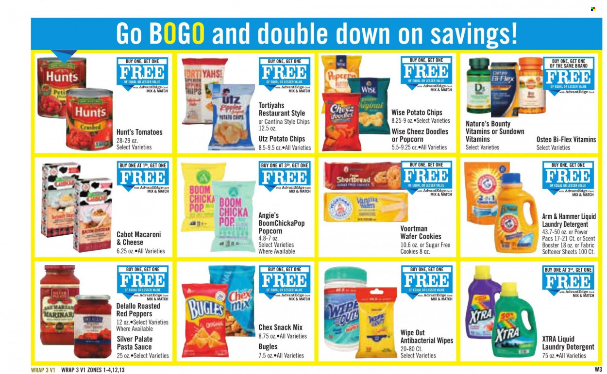thumbnail - Price Chopper Flyer - 10/17/2021 - 10/23/2021 - Sales products - tomatoes, peppers, red peppers, macaroni & cheese, pasta sauce, sauce, cookies, wafers, snack, potato chips, chips, popcorn, Chex Mix, ARM & HAMMER, wipes, detergent, fabric softener, laundry detergent, XTRA, Nature's Bounty, Osteo bi-flex, Bi-Flex. Page 15.