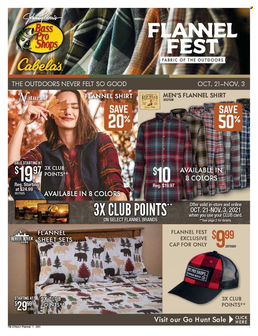 thumbnail - Cabela's Flyer - 10/21/2021 - 11/03/2021 - Sales products - flannel shirt, shirt. Page 1.