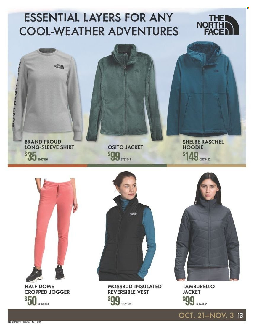 thumbnail - Cabela's Flyer - 10/21/2021 - 11/03/2021 - Sales products - hoodie, jacket, long-sleeve shirt, shirt, vest, reversible vest. Page 13.