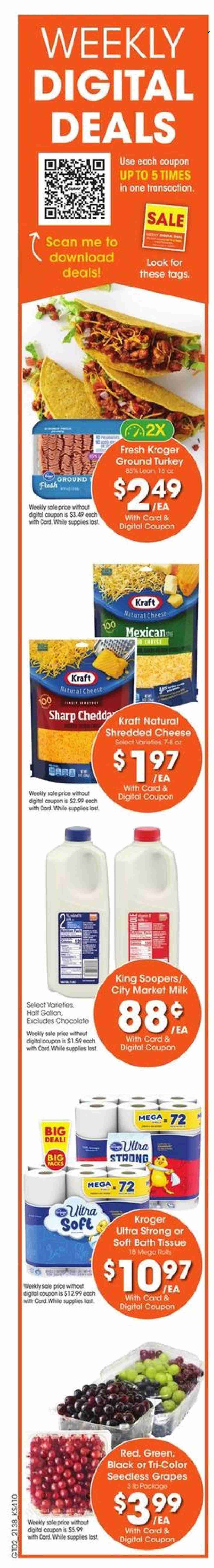 thumbnail - City Market Flyer - 10/20/2021 - 10/26/2021 - Sales products - seedless grapes, grapes, Kraft®, shredded cheese, milk, chocolate, ground turkey, bath tissue, Sharp. Page 12.