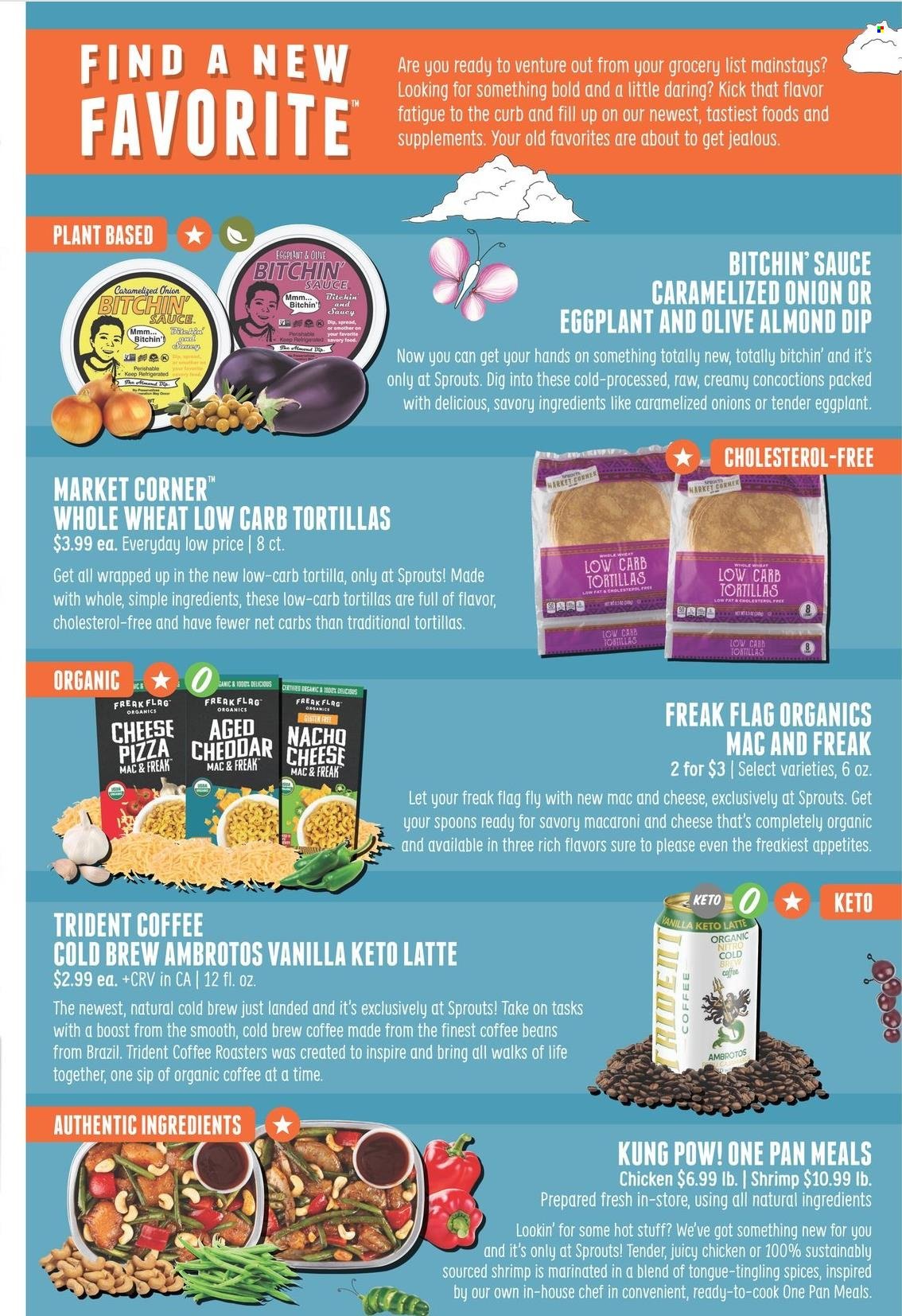 thumbnail - Sprouts Flyer - 10/20/2021 - 10/26/2021 - Sales products - tortillas, onion, shrimps, macaroni & cheese, pizza, cheddar, Trident, Boost, coffee beans, organic coffee, Sure. Page 5.