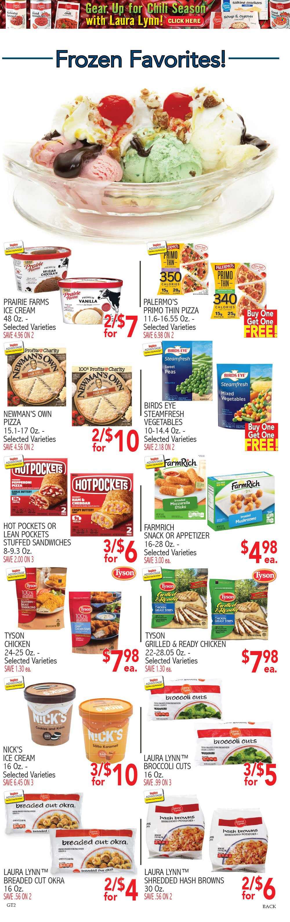 thumbnail - Ingles Flyer - 10/20/2021 - 10/26/2021 - Sales products - beans, broccoli, garlic, potatoes, peas, okra, oysters, pizza, sandwich, soup, Bird's Eye, pepperoni, ice cream, Nick's Ice Cream, mixed vegetables, strips, chicken strips, hash browns, snack, crackers, oyster crackers, kidney beans, Rin. Page 6.