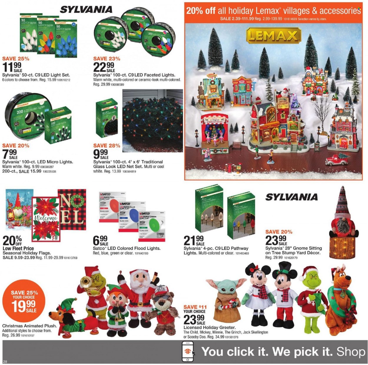 thumbnail - Fleet Farm Flyer - 10/22/2021 - 10/30/2021 - Sales products - Mickey Mouse, Yard, Minnie Mouse, Sylvania, LED light, LED pathway lights, light set. Page 28.