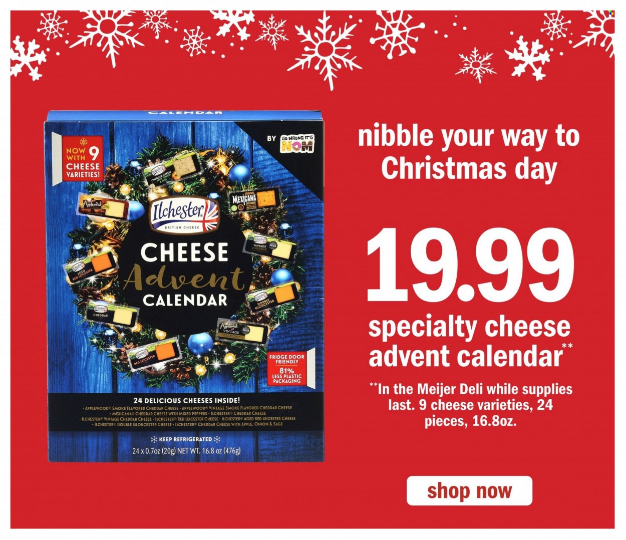 thumbnail - Meijer Flyer - 10/31/2021 - 11/20/2021 - Sales products - peppers, Double Gloucester cheese, Red Leicester, cheddar, cheese, cheese advent calendar, advent calendar, calendar. Page 1.