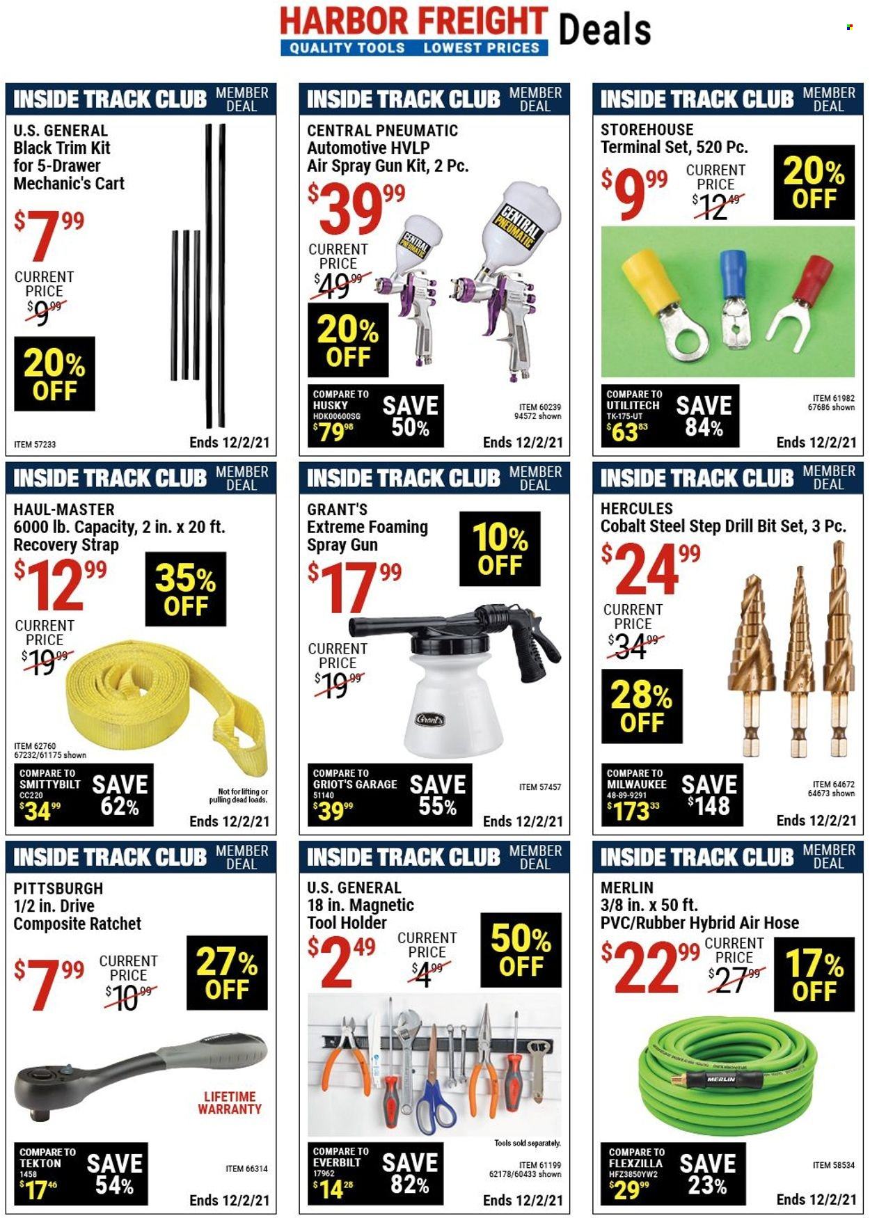 thumbnail - Harbor Freight Flyer - 10/28/2021 - 12/02/2021 - Sales products - holder, spray gun, Milwaukee, drill bit set, cart, air hose, tool holder, strap, central pneumatic. Page 9.