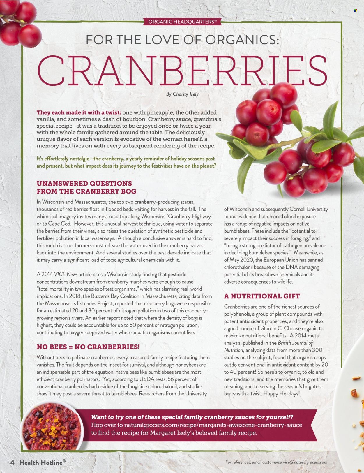 thumbnail - Natural Grocers Flyer - 10/29/2021 - 11/27/2021 - Sales products - pineapple, cod, cranberries, cranberry sauce, bourbon, vitamin c. Page 4.