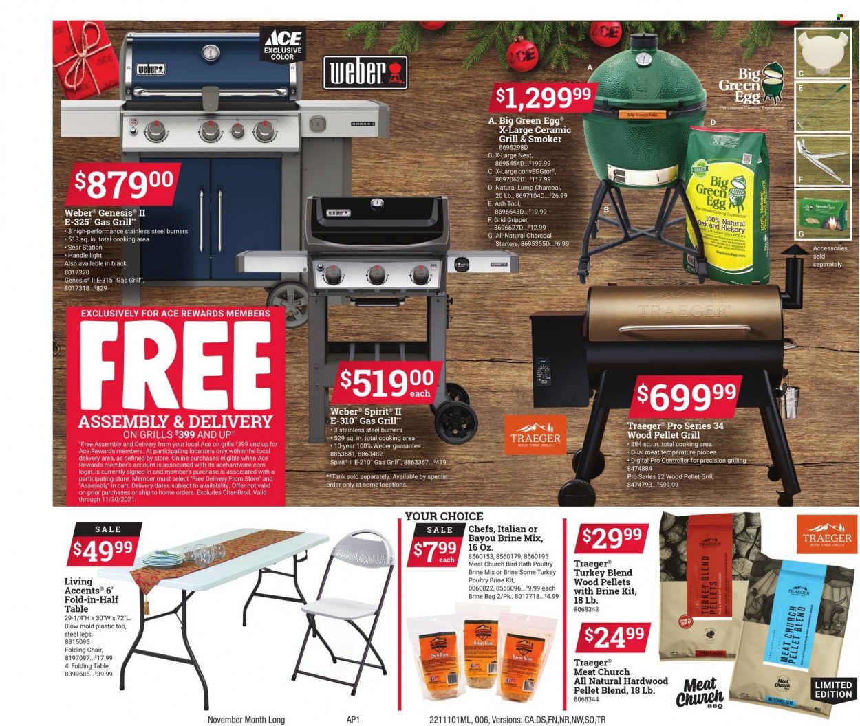thumbnail - ACE Hardware Flyer - 11/01/2021 - 11/30/2021 - Sales products - Ace, bag, tank, table, folding table, folding chair, gas grill, grill, Weber, pellet grill, smoker. Page 6.