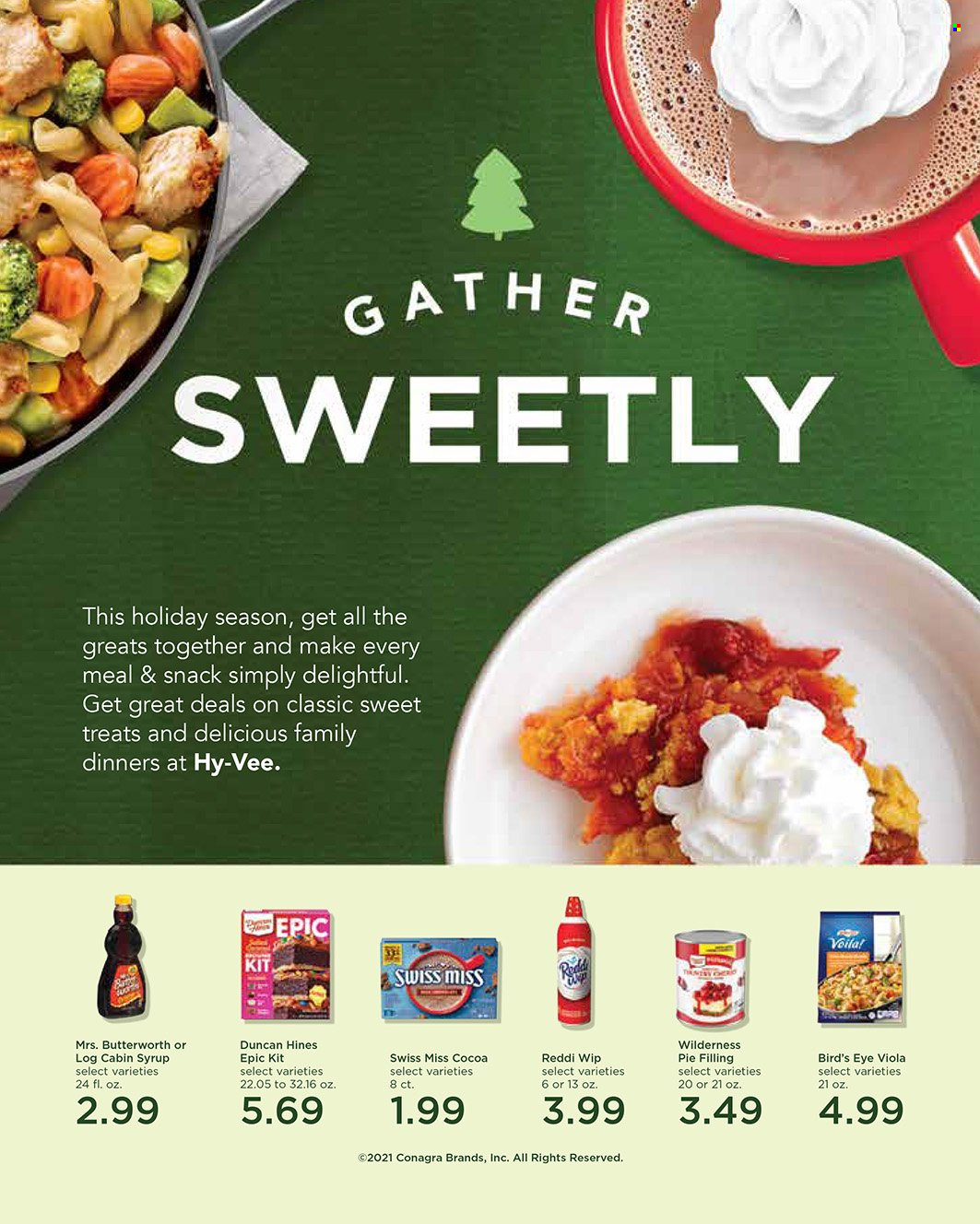thumbnail - Hy-Vee Flyer - 11/01/2021 - 11/30/2021 - Sales products - Bird's Eye, Swiss Miss, snack, cocoa, pie filling, syrup. Page 59.