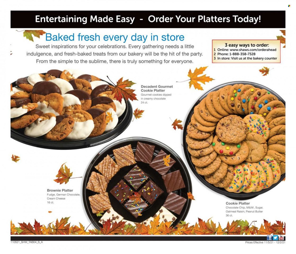 thumbnail - Shaw’s Flyer - 11/05/2021 - 12/02/2021 - Sales products - brownies, cream cheese, cheese, cookies, fudge, M&M's, Celebration, sugar, oatmeal, peanut butter. Page 4.
