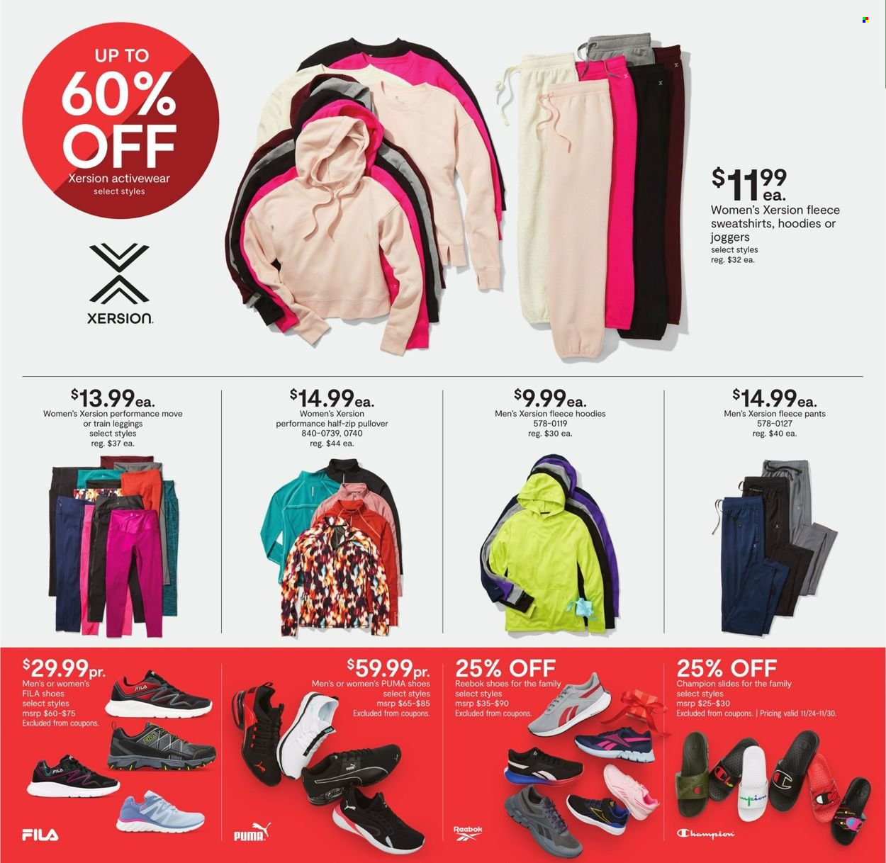 thumbnail - JCPenney Flyer - 11/19/2021 - 11/28/2021 - Sales products - Fila, Reebok, shoes, slides, Puma, pants, sweatshirt, hoodie, pullover, joggers, leggings. Page 17.