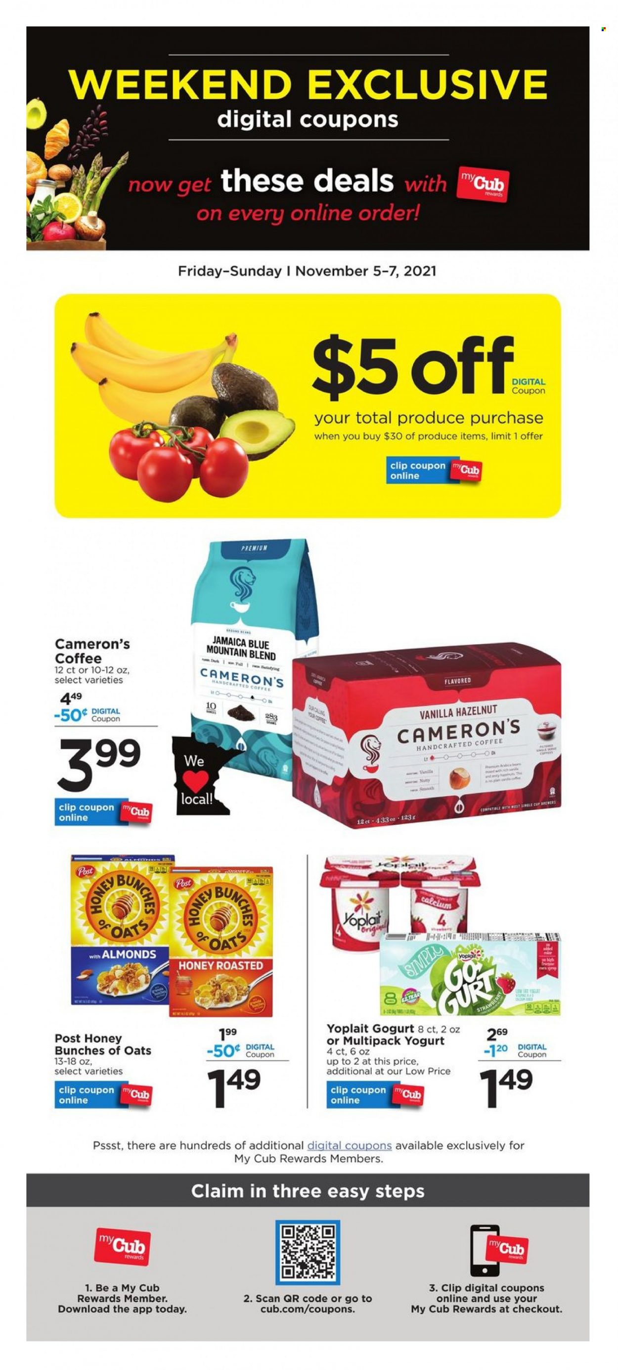 thumbnail - Cub Foods Flyer - 11/05/2021 - 11/07/2021 - Sales products - yoghurt, Yoplait, coffee. Page 1.