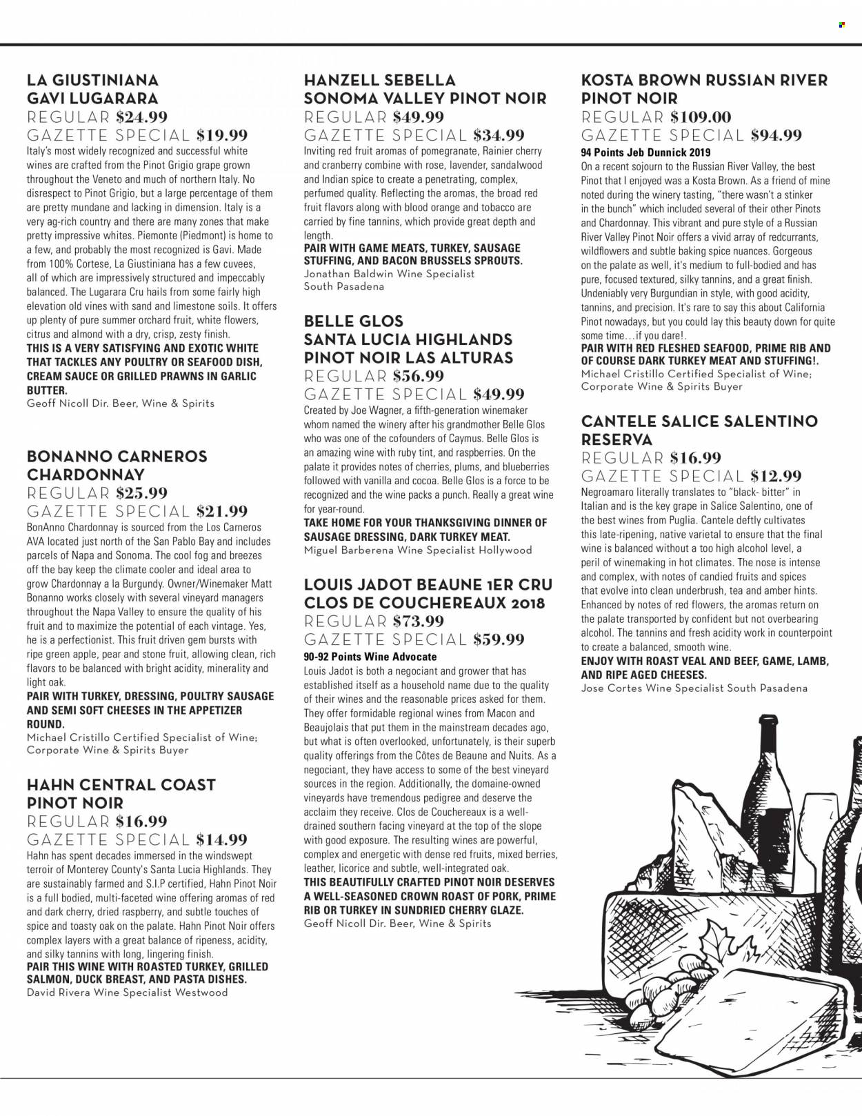 thumbnail - Bristol Farms Flyer - 11/03/2021 - 11/30/2021 - Sales products - brussel sprouts, blueberries, prawns, sauce, pasta sides, roast, bacon, crushed garlic, soft cheese, butter, cocoa, red wine, Pablo, alcohol, Pinot Grigio, beer, Hahn, turkey, poultry meat. Page 2.